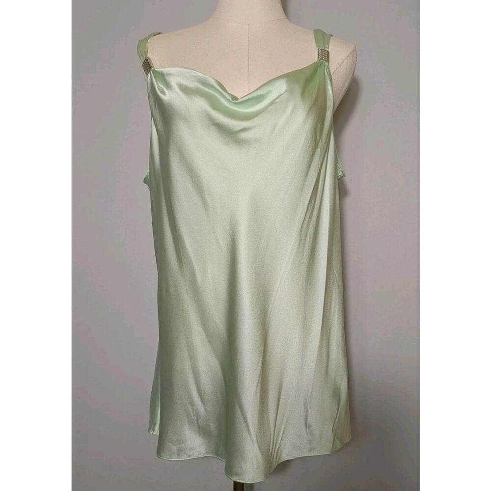 White House Black Market Silk Camisole Top XL Light Mint Green Satin Cowl Neck